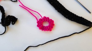 Pink Crochet Flower and Black Bacelet