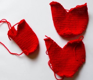 Knitted hearts in progress